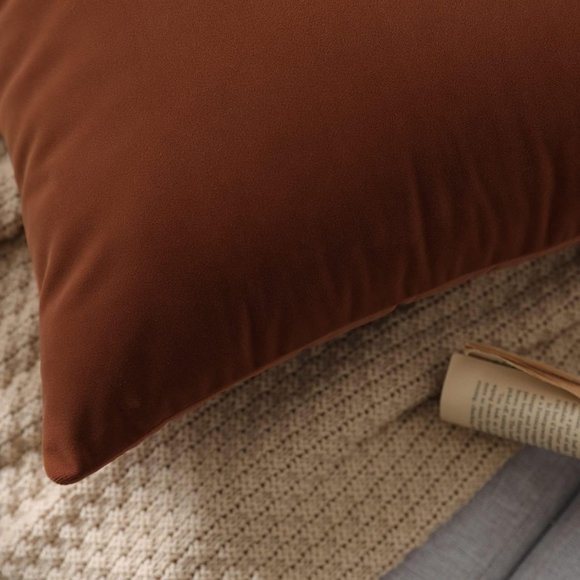 Set of 2 Clay Terracotta Soft Velvet New Pillow Covers 18" Square Zipper New - Picture 7 of 10